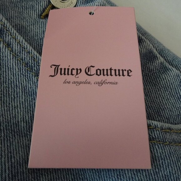 Juicy Couture Overalls Women's Size L Blue Denim Wide Leg Rhinestone Logo - Picture 8 of 10